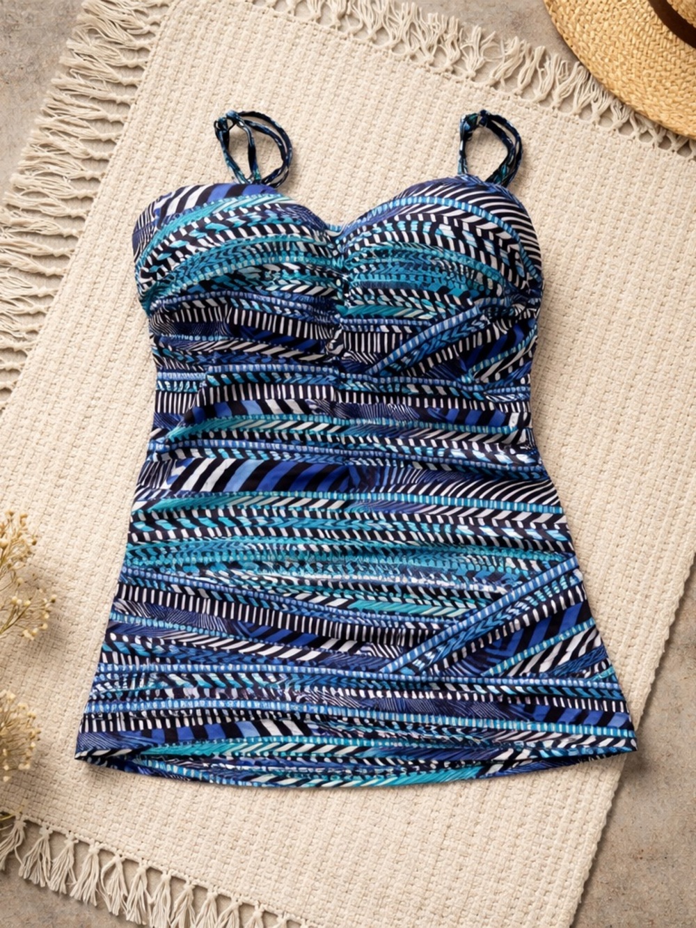 NWT Profile D-Cup Blue Patterned Tankini Top